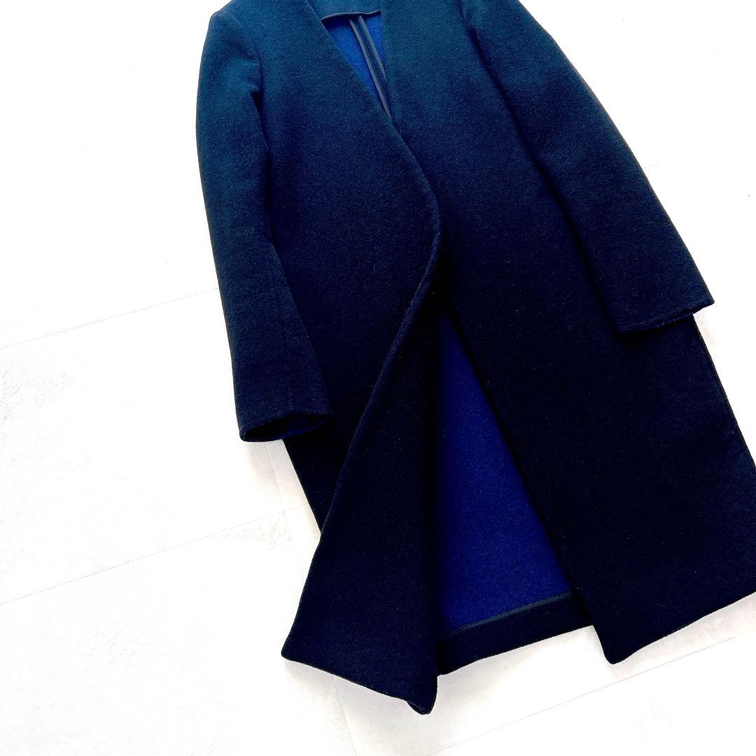 人気✨エンフォルド　ウールリバーバイカラーコート　ノーカラー　ダブルフェイス　M