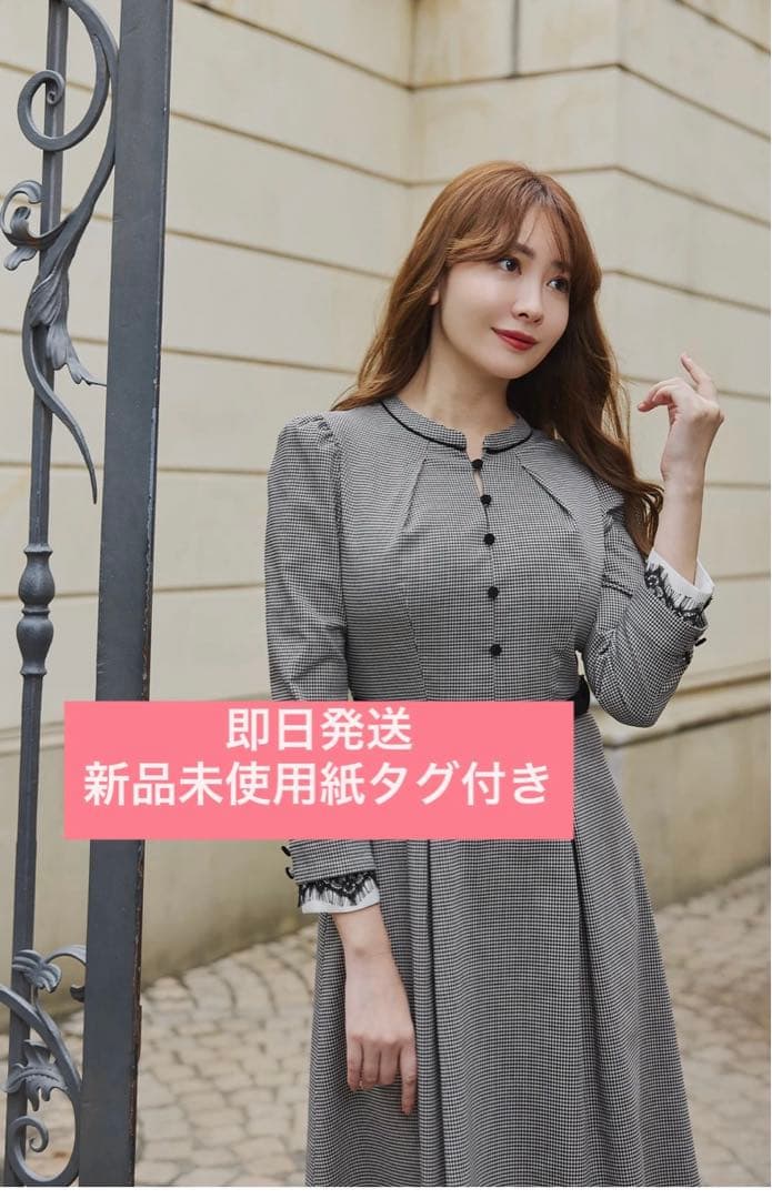 即日発送 Classic Monochrome Check Midi Dress