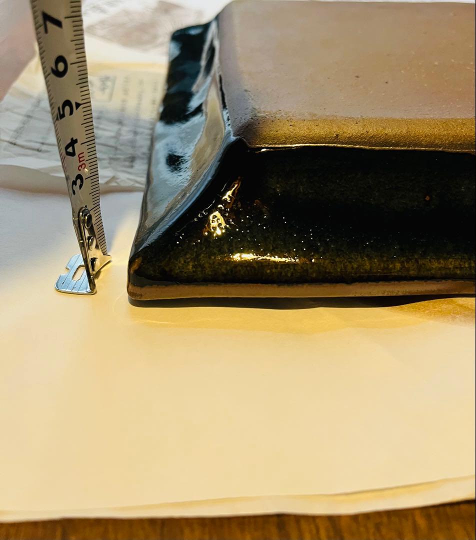 温泉津焼森山窯 森山雅夫さんの瑠璃釉皿　石見焼　島根民藝　角皿各鉢