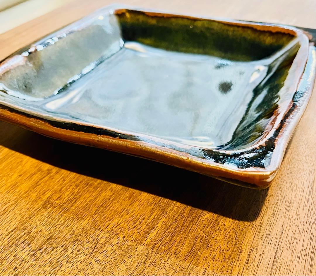 温泉津焼森山窯 森山雅夫さんの瑠璃釉皿　石見焼　島根民藝　角皿各鉢