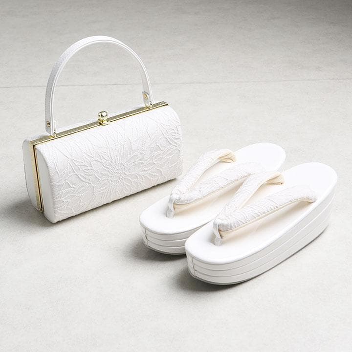【新品】振袖用 草履バッグセット　ジャガード織り　白　草履24cm