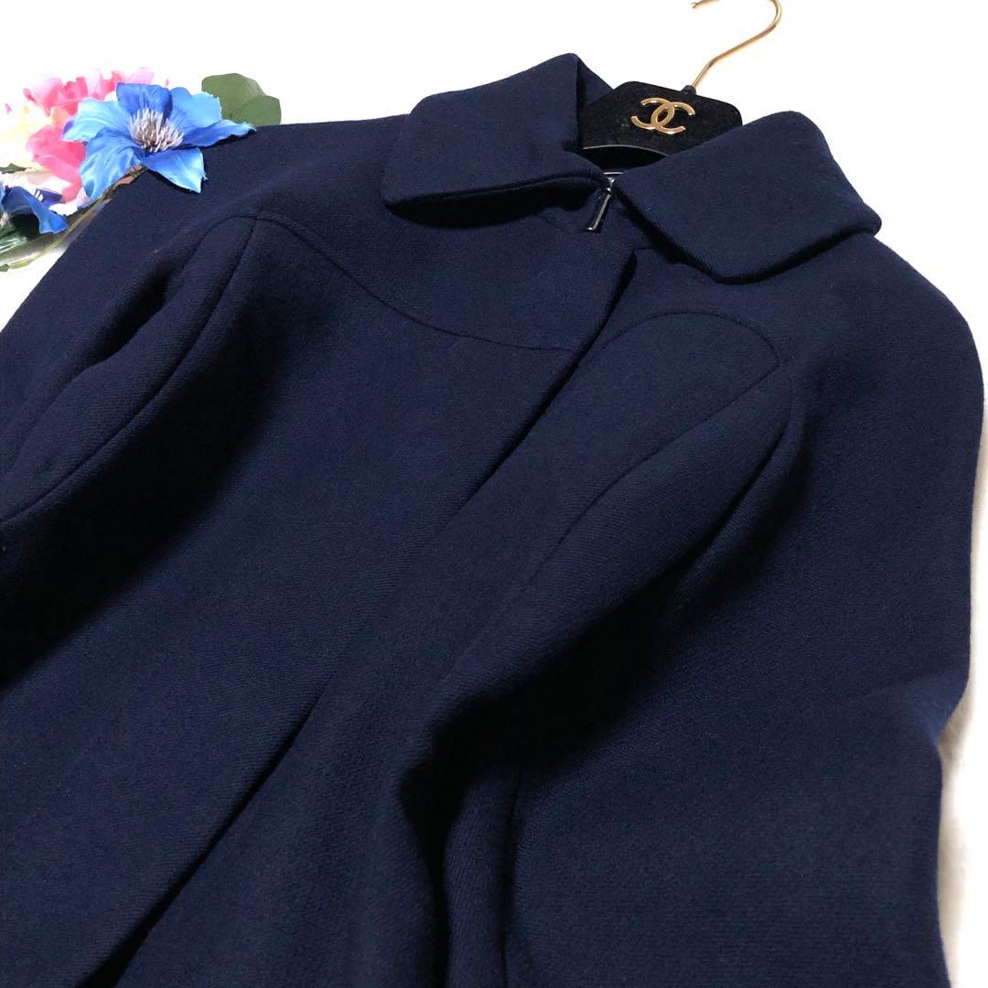 未使用級　マックス&コー　チェスターコート　フリル　ドット　ダークネイビー　40