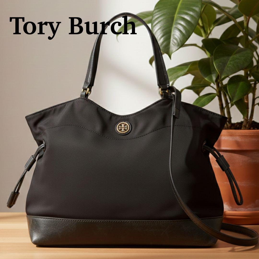 らーこ 美品 トリーバーチ トートバッグ ハンドバッグ ゴールドロゴ 黒