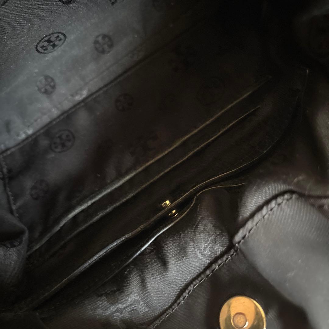 らーこ 美品 トリーバーチ トートバッグ ハンドバッグ ゴールドロゴ 黒