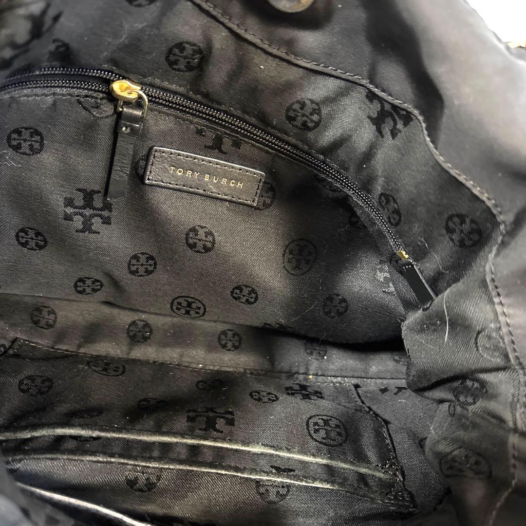 らーこ 美品 トリーバーチ トートバッグ ハンドバッグ ゴールドロゴ 黒