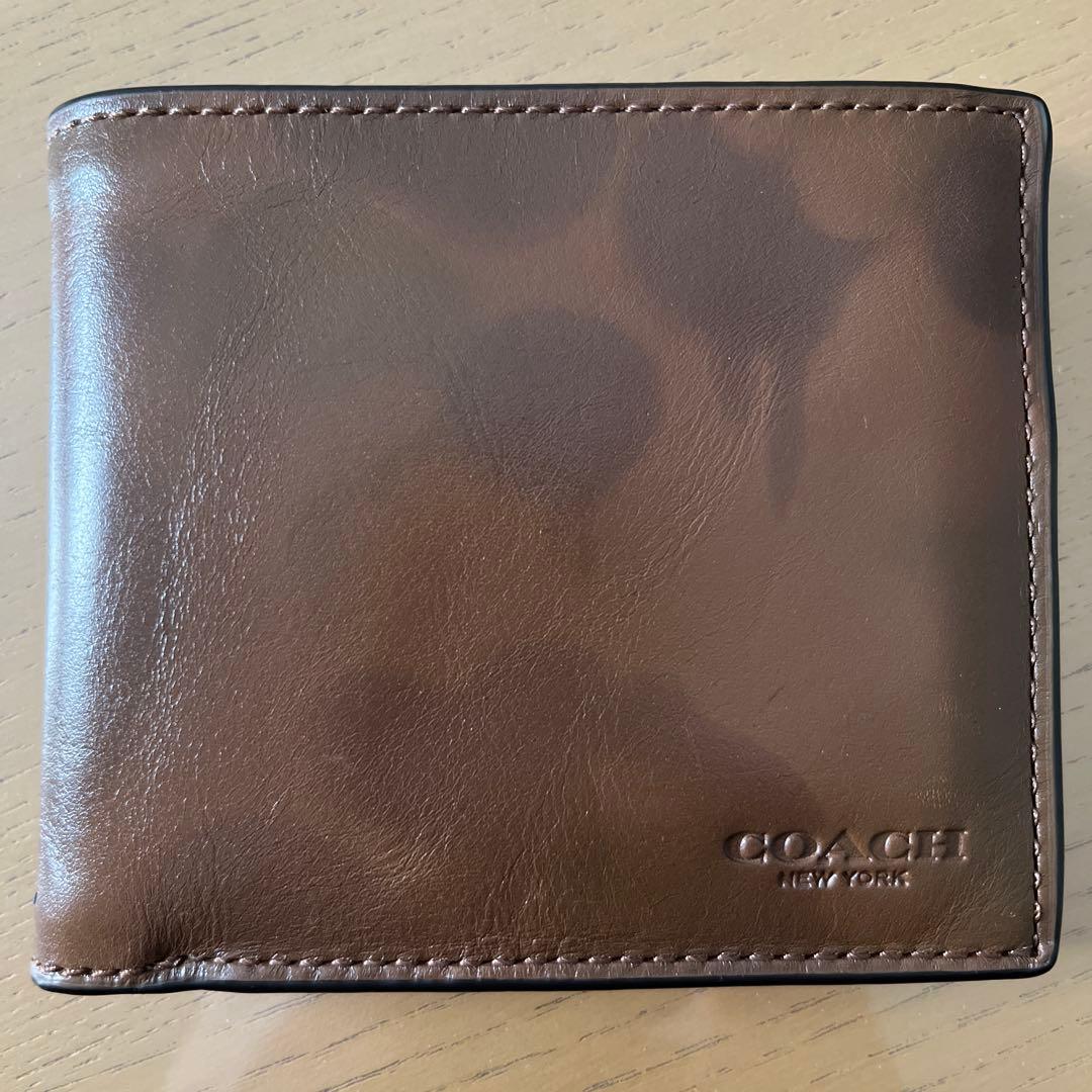 ★MiN★ COACH コーチ小銭入れ付き折り財布ワイルドビーストブラウン