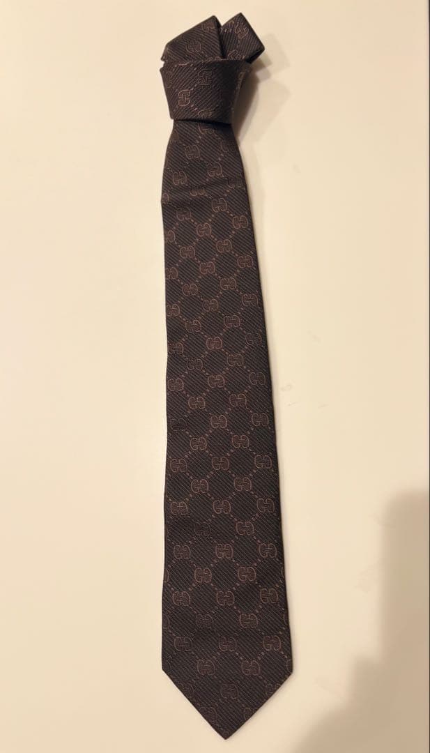【美品】GUCCI グッチ ネクタイ GG柄 ブラウン シルク100%イタリア製