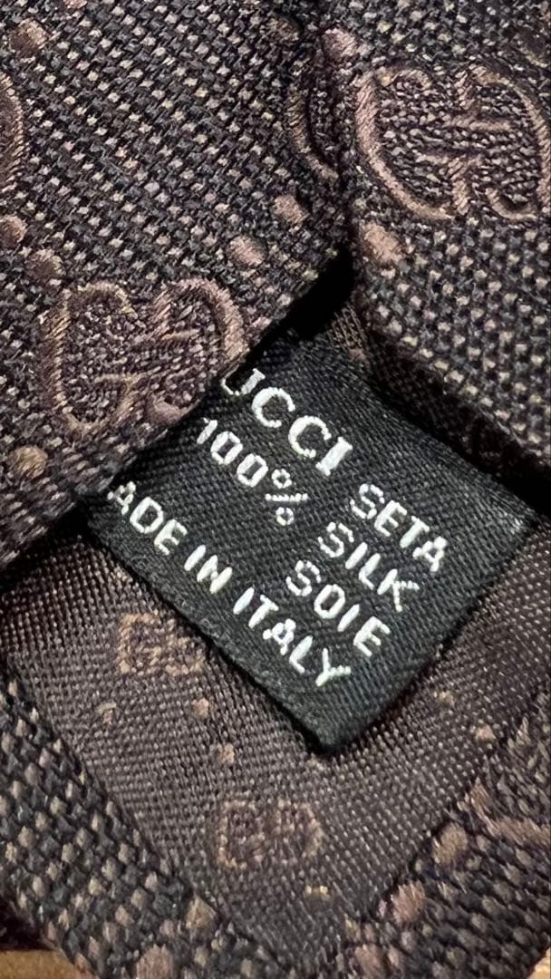 【美品】GUCCI グッチ ネクタイ GG柄 ブラウン シルク100%イタリア製