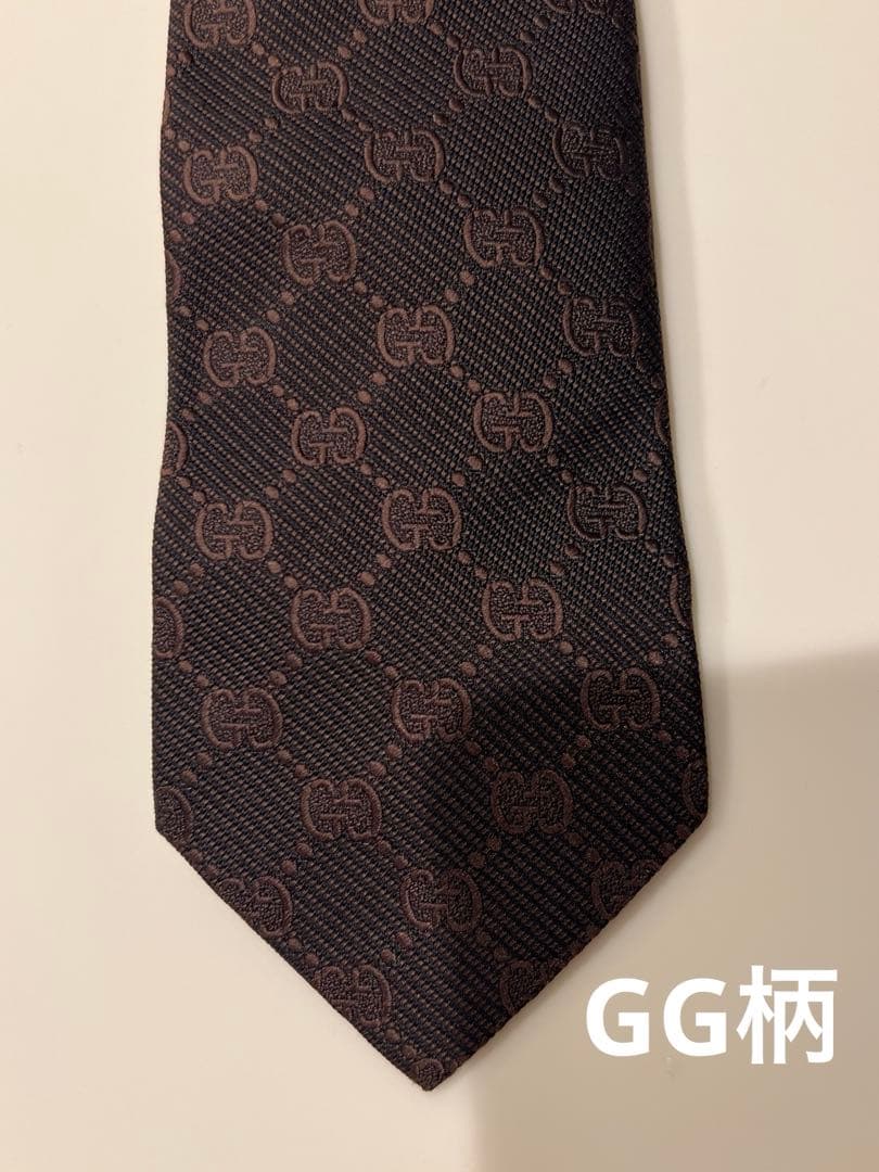 【美品】GUCCI グッチ ネクタイ GG柄 ブラウン シルク100%イタリア製