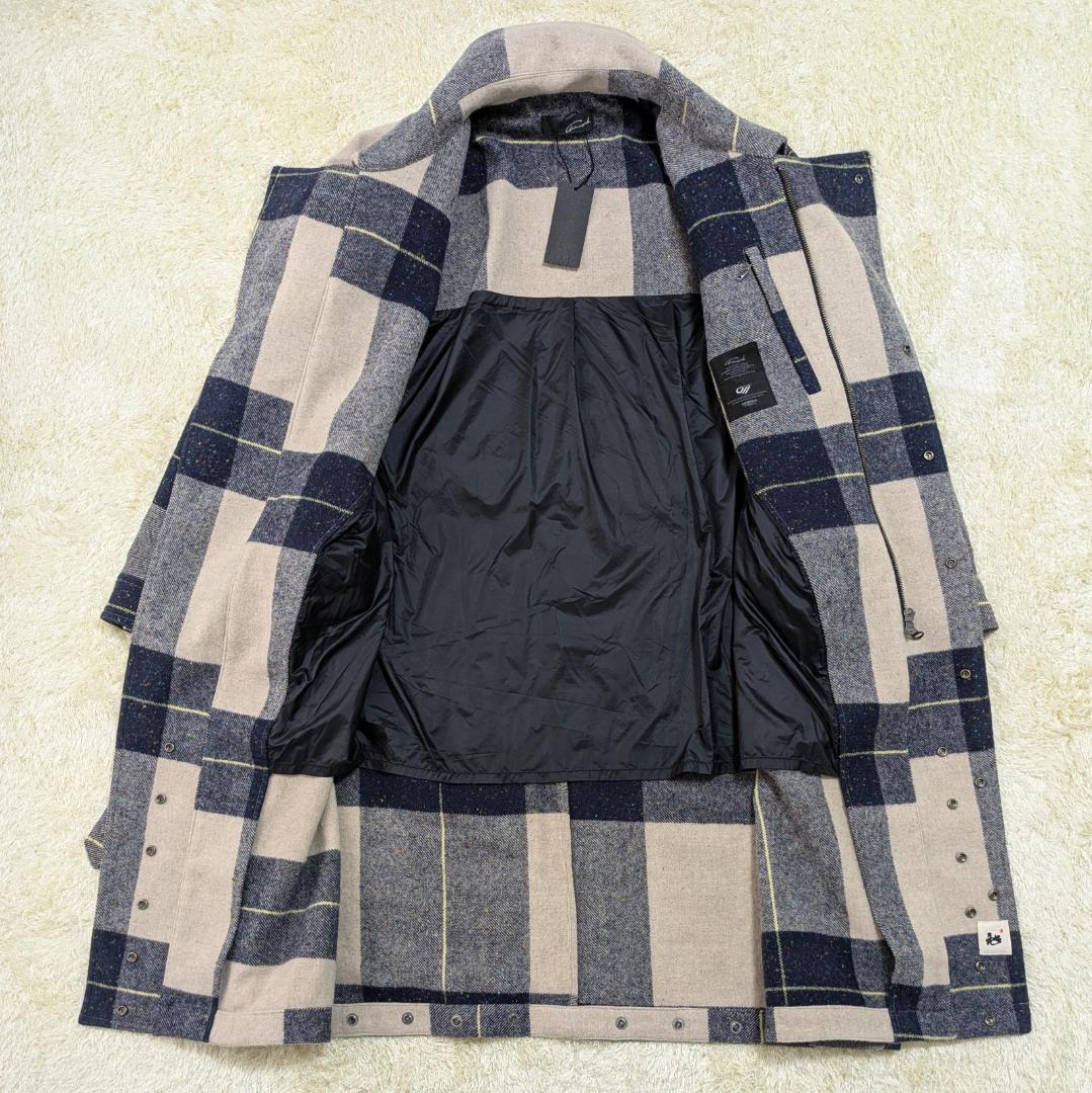 タグ付き MOTORCYCLE ウール チェック ライダース コート S