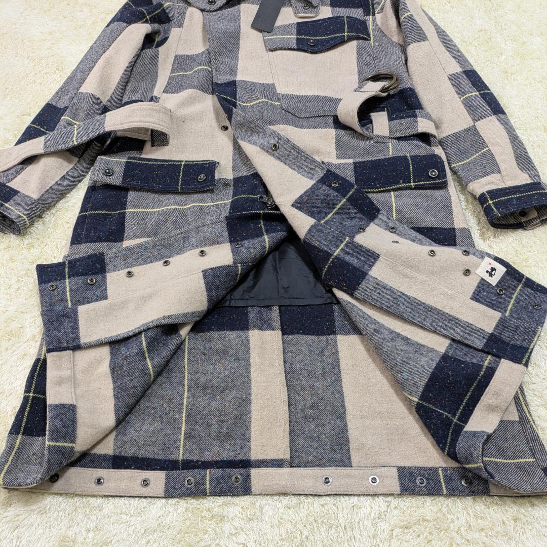 タグ付き MOTORCYCLE ウール チェック ライダース コート S