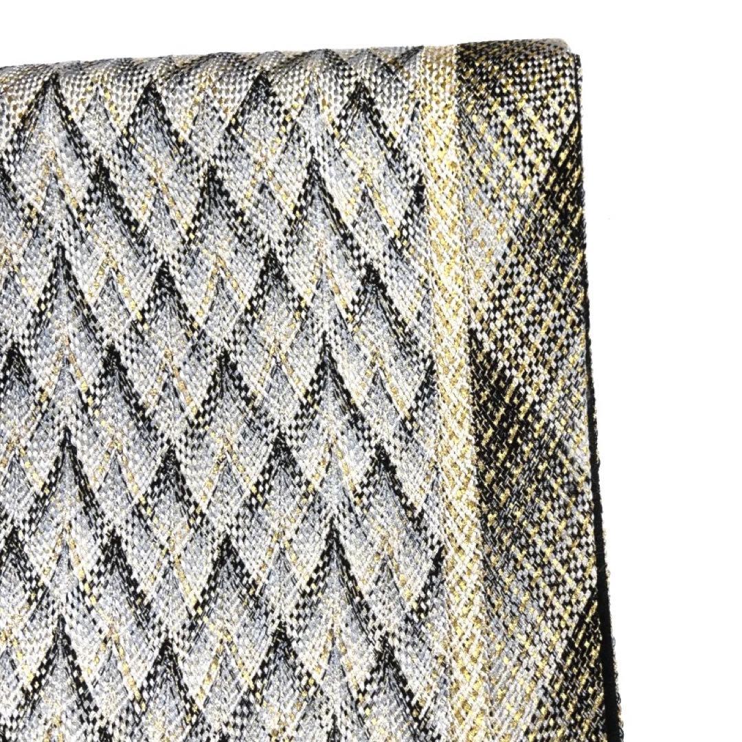 袋帯　手織り　縦縞　菱　抽象模様　金糸　着物　084a d