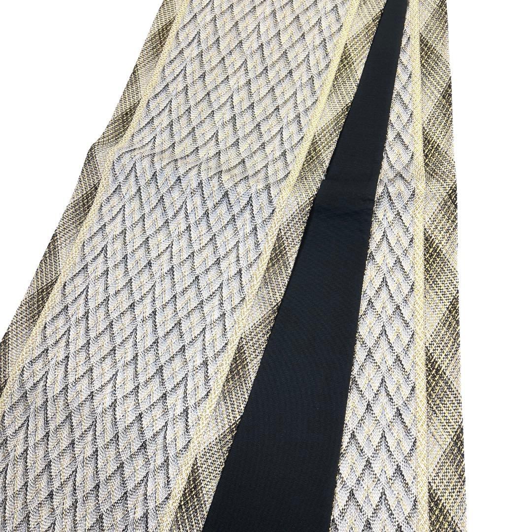 袋帯　手織り　縦縞　菱　抽象模様　金糸　着物　084a d