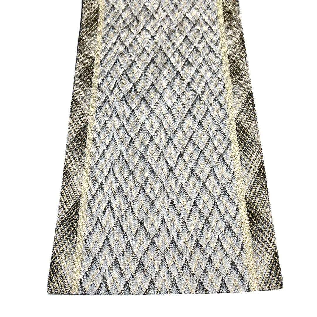 袋帯　手織り　縦縞　菱　抽象模様　金糸　着物　084a d