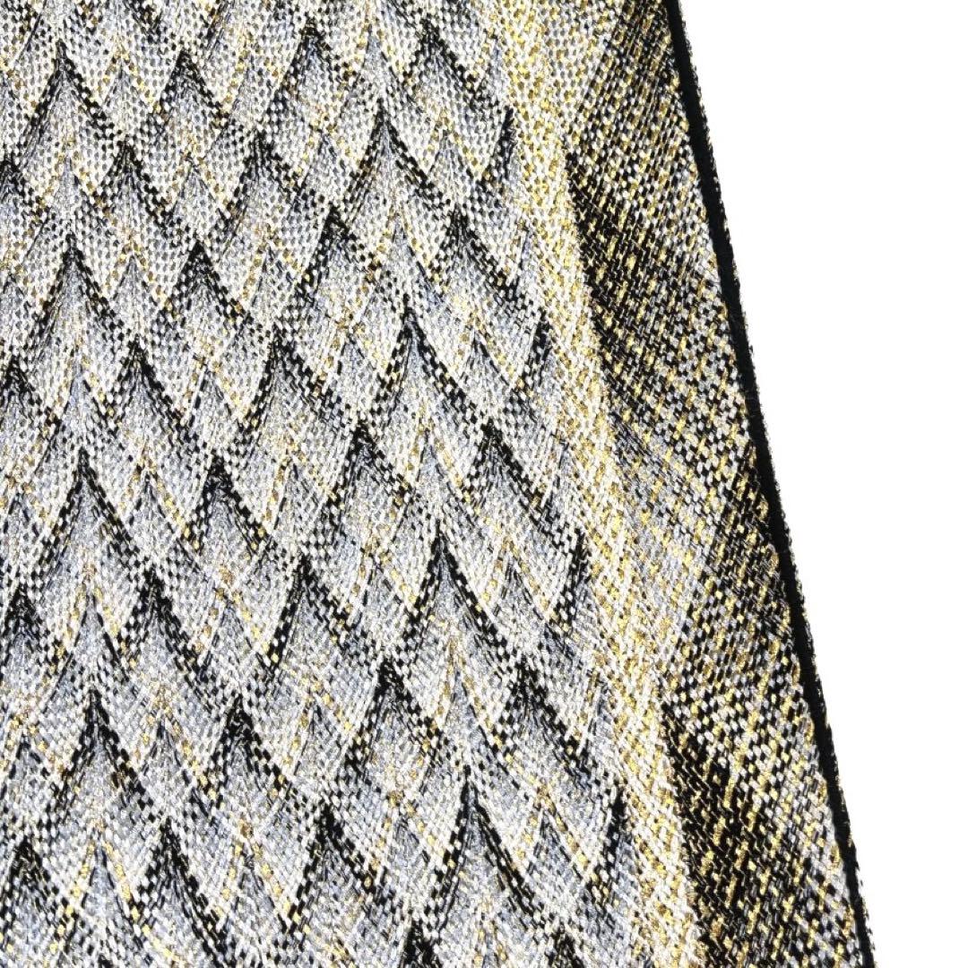 袋帯　手織り　縦縞　菱　抽象模様　金糸　着物　084a d