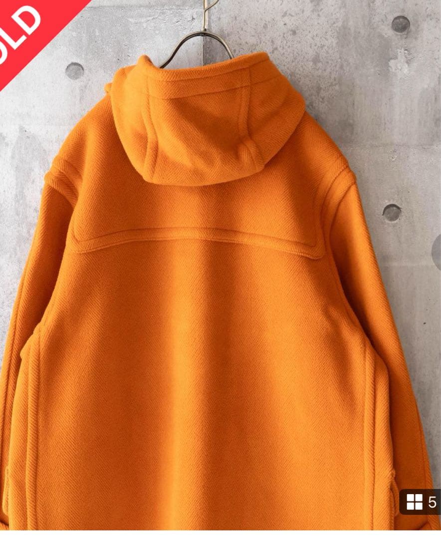 【MoorBrook製生地】ダッフルコート　ヘリンボーン　オレンジ　英国製　L