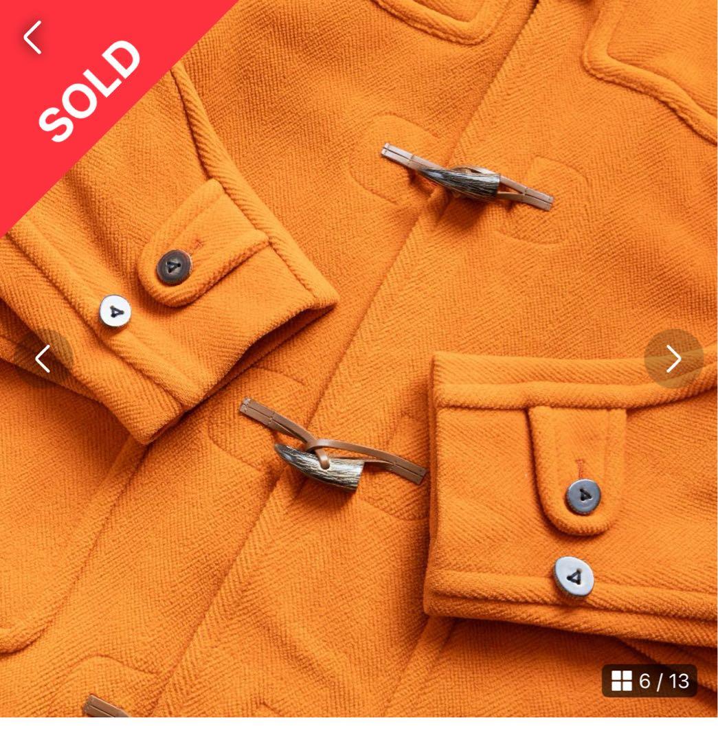 【MoorBrook製生地】ダッフルコート　ヘリンボーン　オレンジ　英国製　L