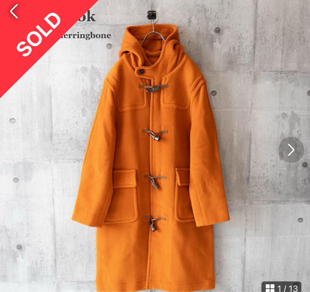 【MoorBrook製生地】ダッフルコート　ヘリンボーン　オレンジ　英国製　L