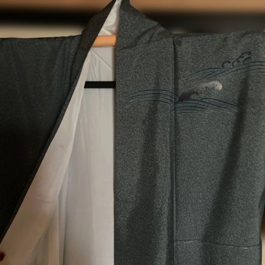 牛首紬叩き染め、訪問着、白山工房烙印￼