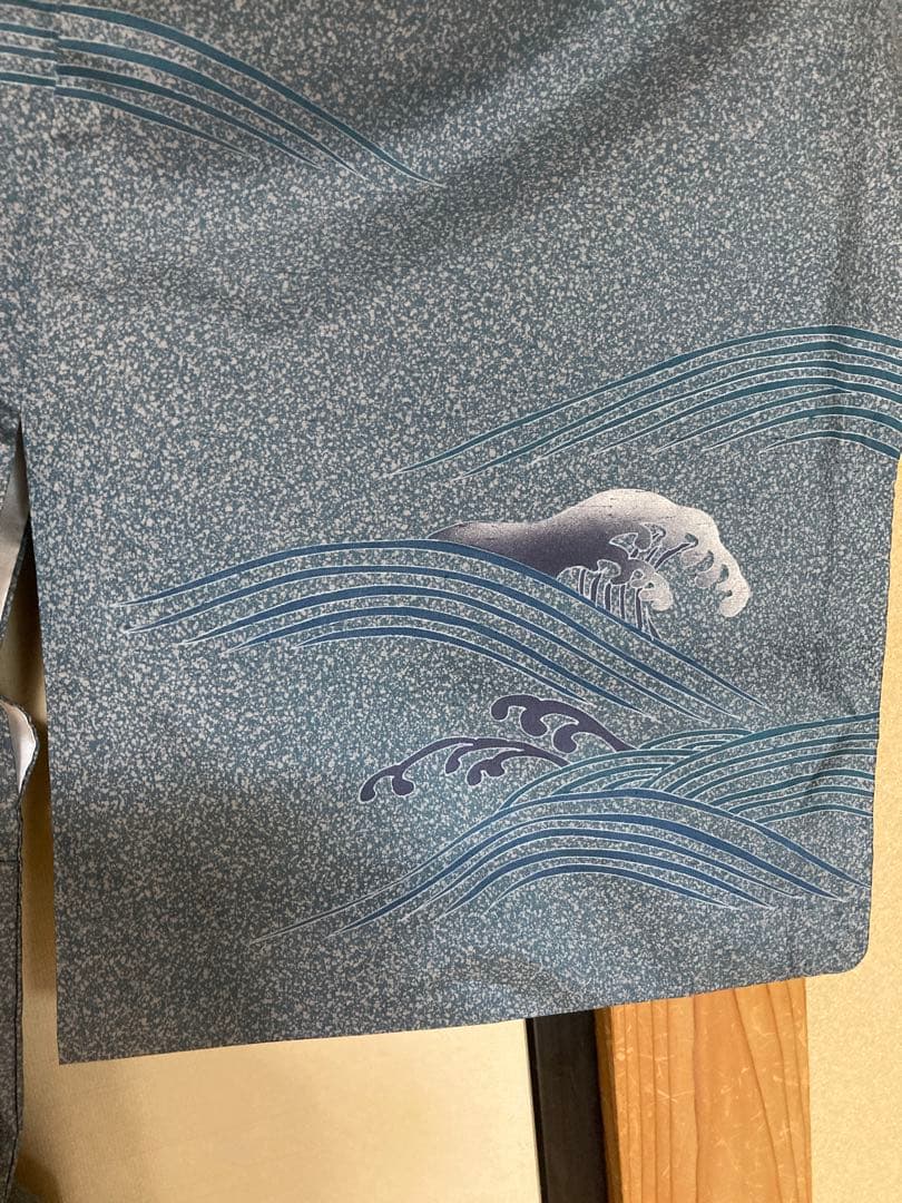 牛首紬叩き染め、訪問着、白山工房烙印￼