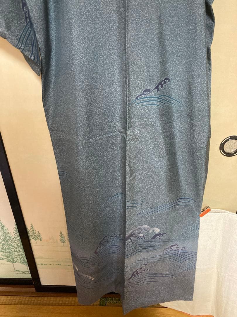 牛首紬叩き染め、訪問着、白山工房烙印￼