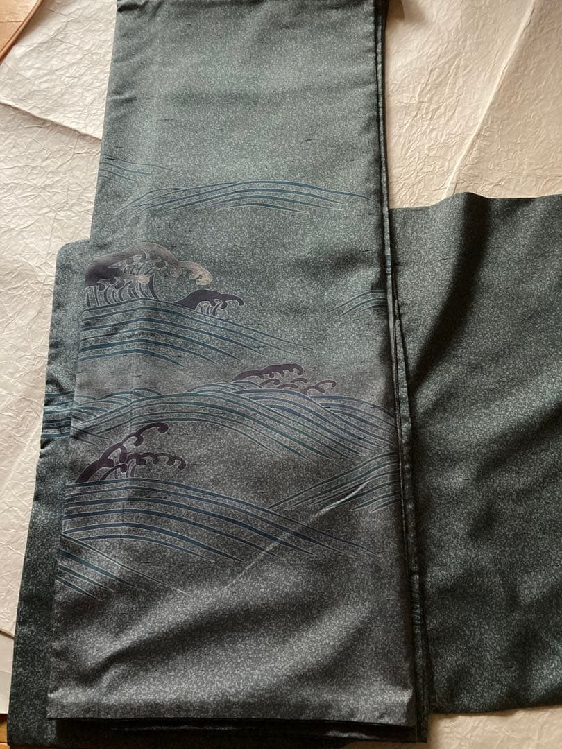 牛首紬叩き染め、訪問着、白山工房烙印￼