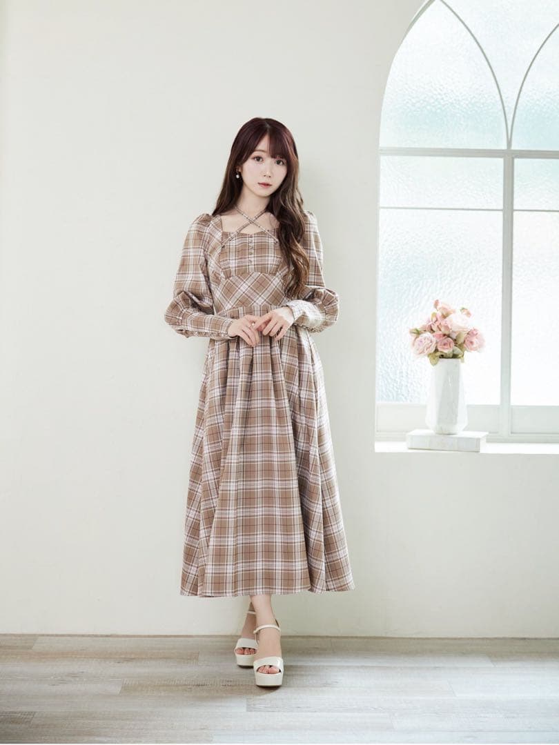 Rosé Muse check box tuck dress