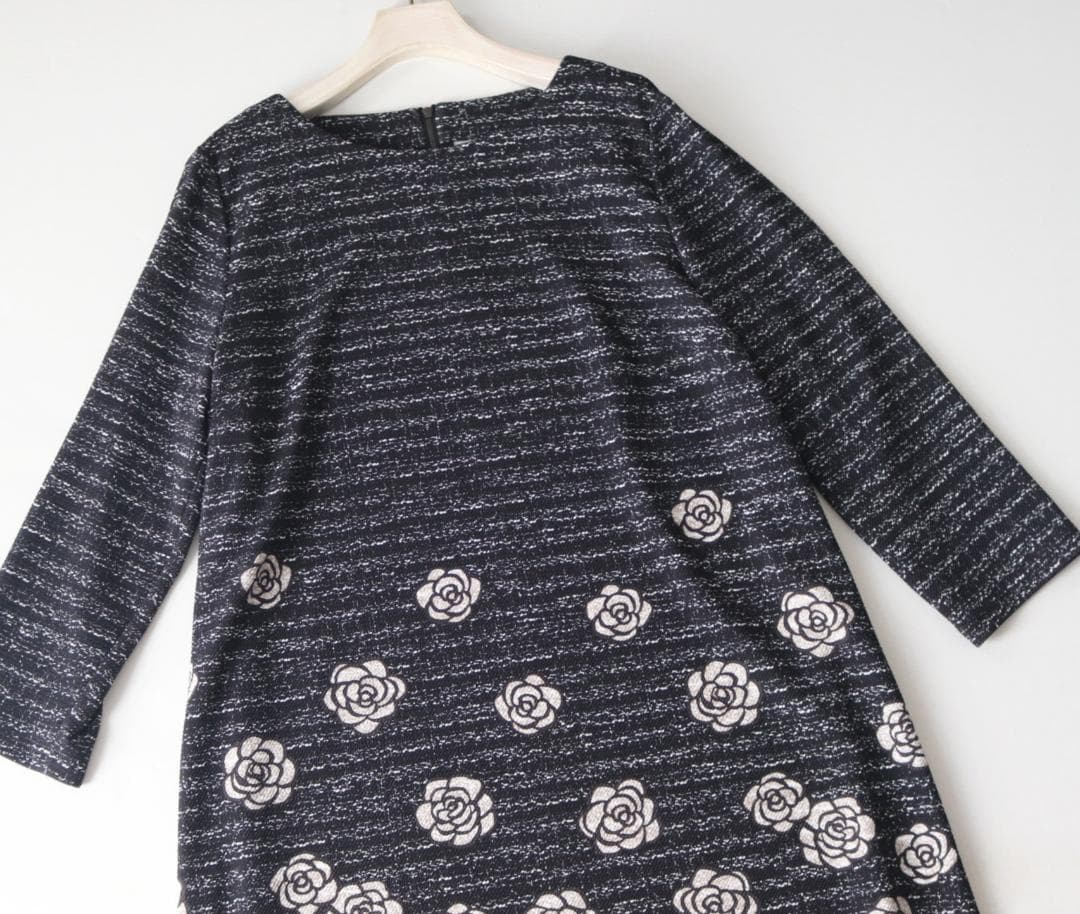 新品【Leilian レリアン】フラワー柄 チュニック 黒 13+