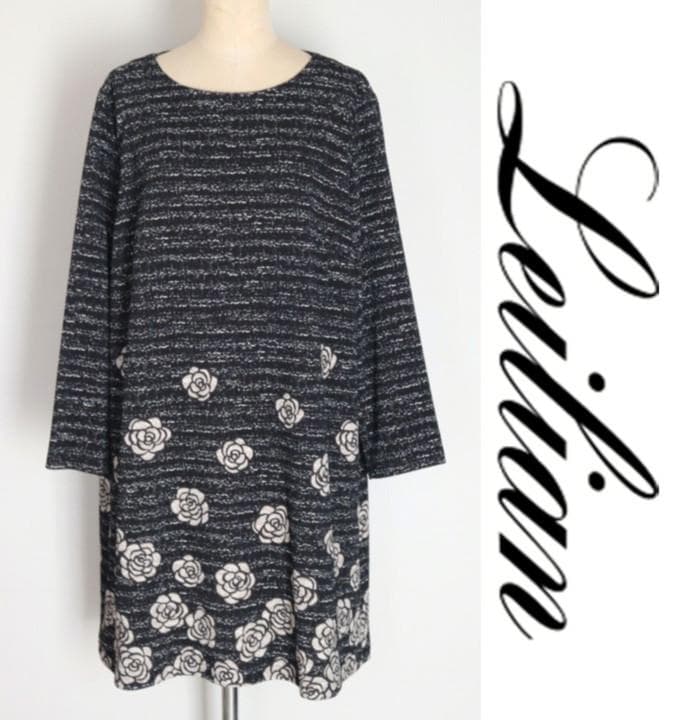 新品【Leilian レリアン】フラワー柄 チュニック 黒 13+