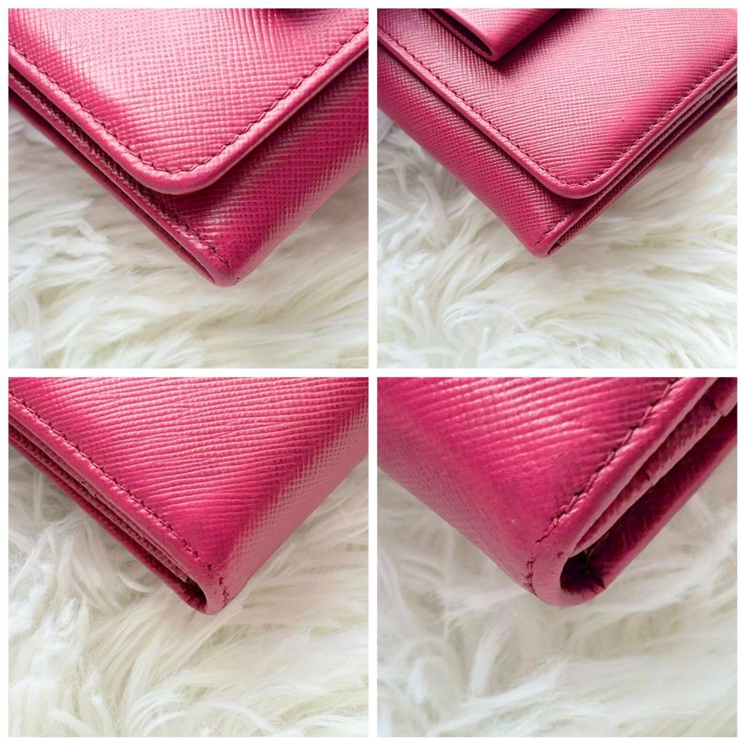 美品✨プラダ 長財布 サフィアーノ フィオッコ ピンク メタルロゴ リボン
