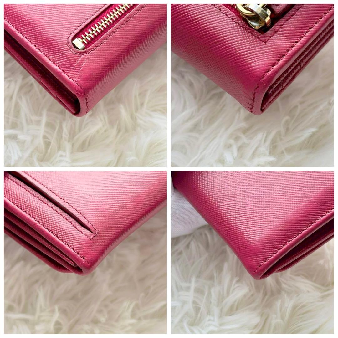 美品✨プラダ 長財布 サフィアーノ フィオッコ ピンク メタルロゴ リボン