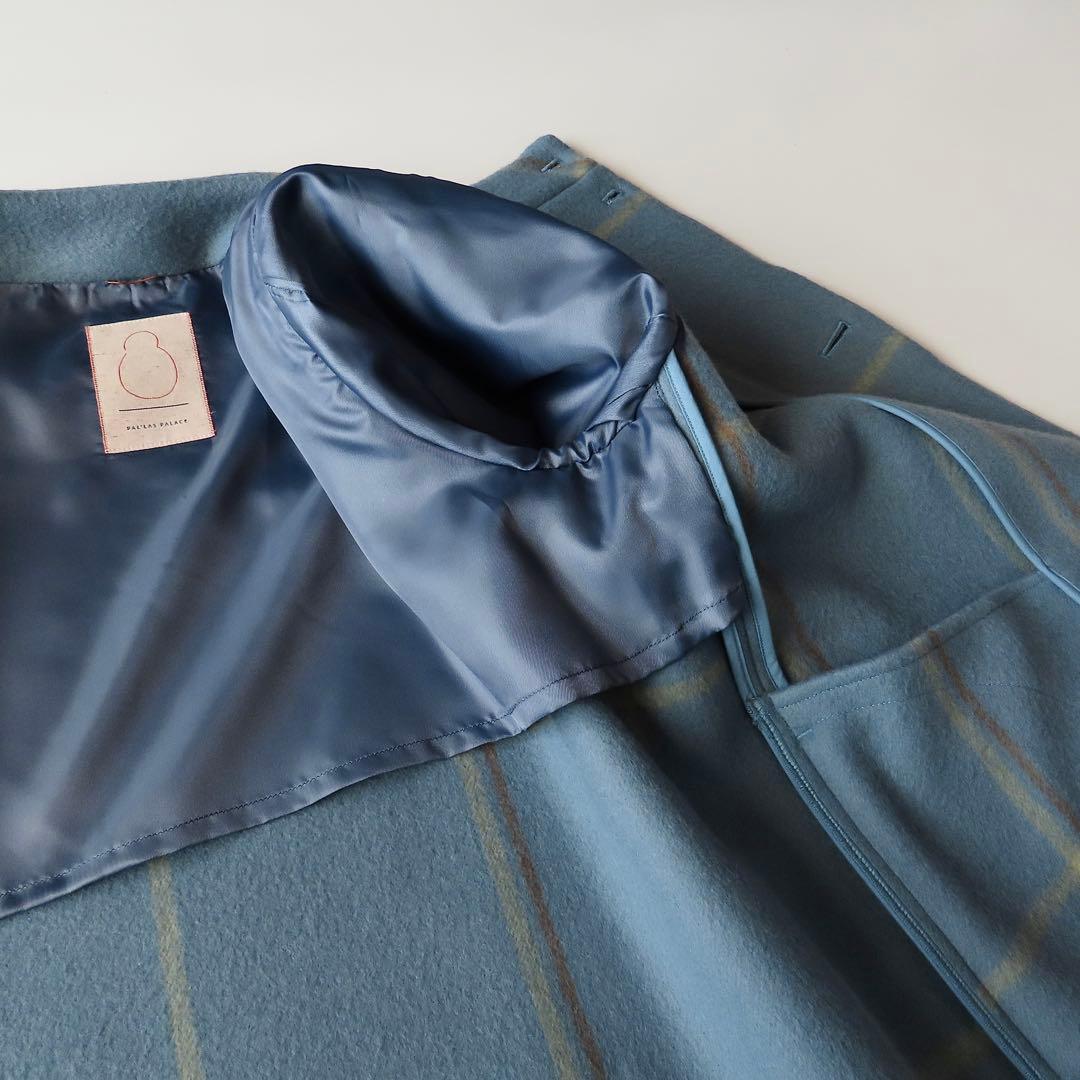 美品 よそおい掲載 パラスパレス 裏チェックオフスタンド襟コート 2