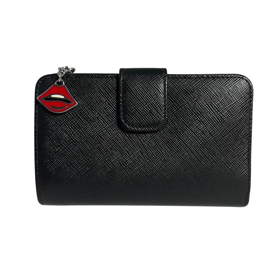 新品級✨プラダ 二つ折り財布 サフィアーノレザー シャイン チャーム ブラック