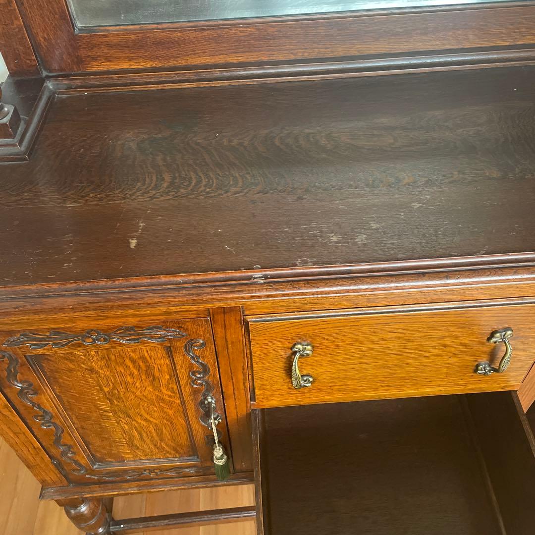 やまさん専用　イギリスアンティーク　鍵付き　ミラーバックサイドボード古本2冊付