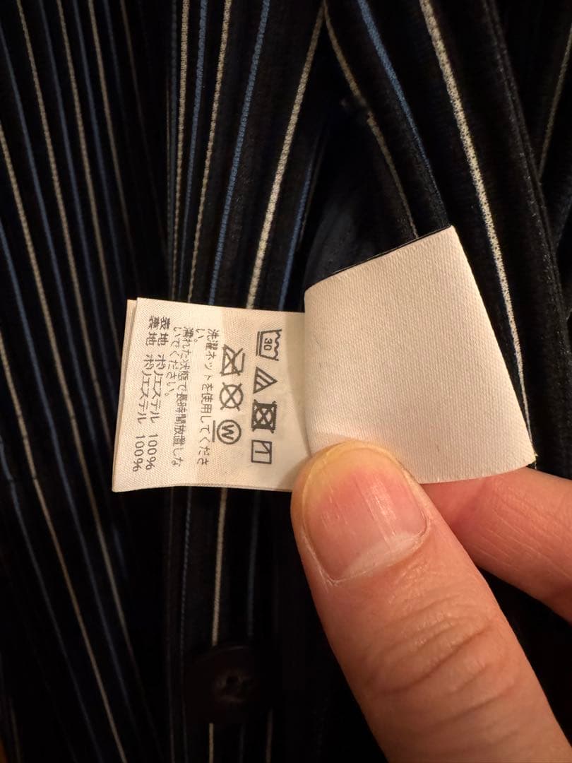 HommePlisse ノーカラー ストライプ ジャケット