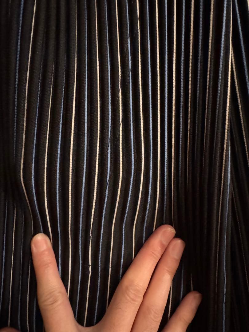 HommePlisse ノーカラー ストライプ ジャケット