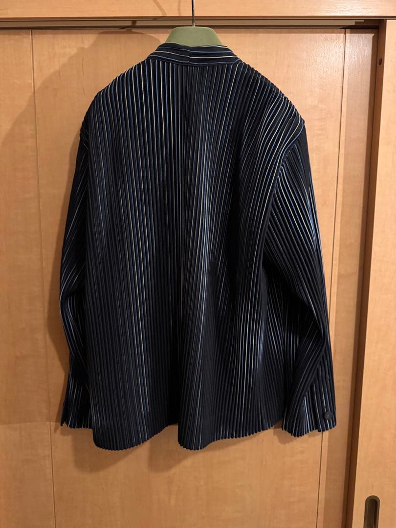 HommePlisse ノーカラー ストライプ ジャケット