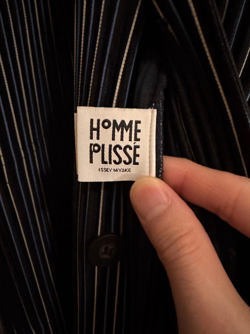 HommePlisse ノーカラー ストライプ ジャケット