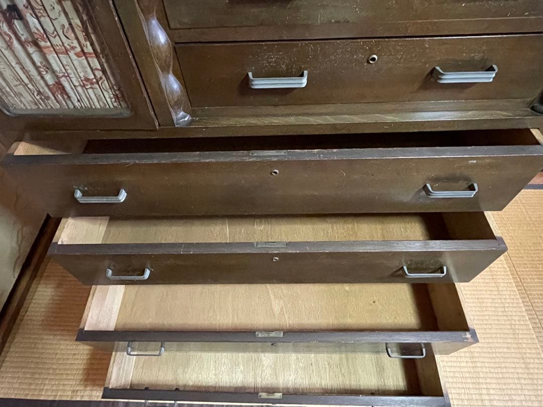 little meさん専用木製 箪笥 7段引出し ガラス扉付鍵付き 昭和レトロ