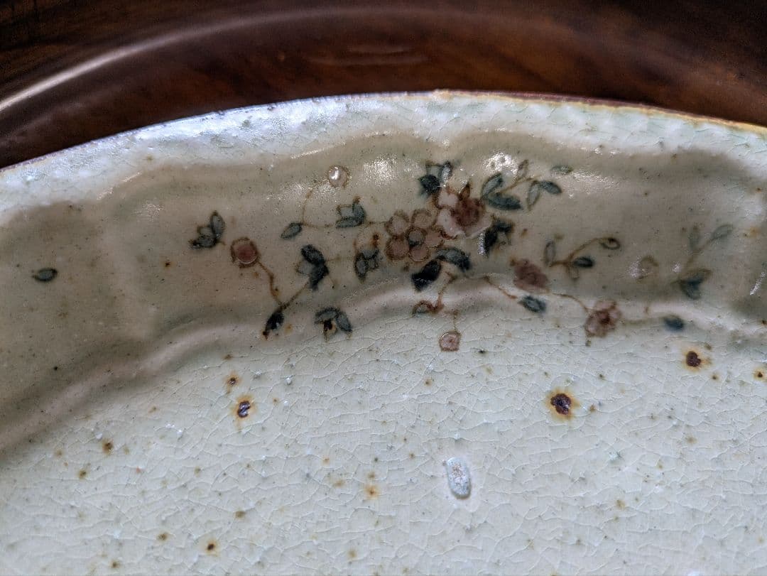 市野吉記　さん　コウホ窯　花柄陶器皿 楕円形　22cm×15cm