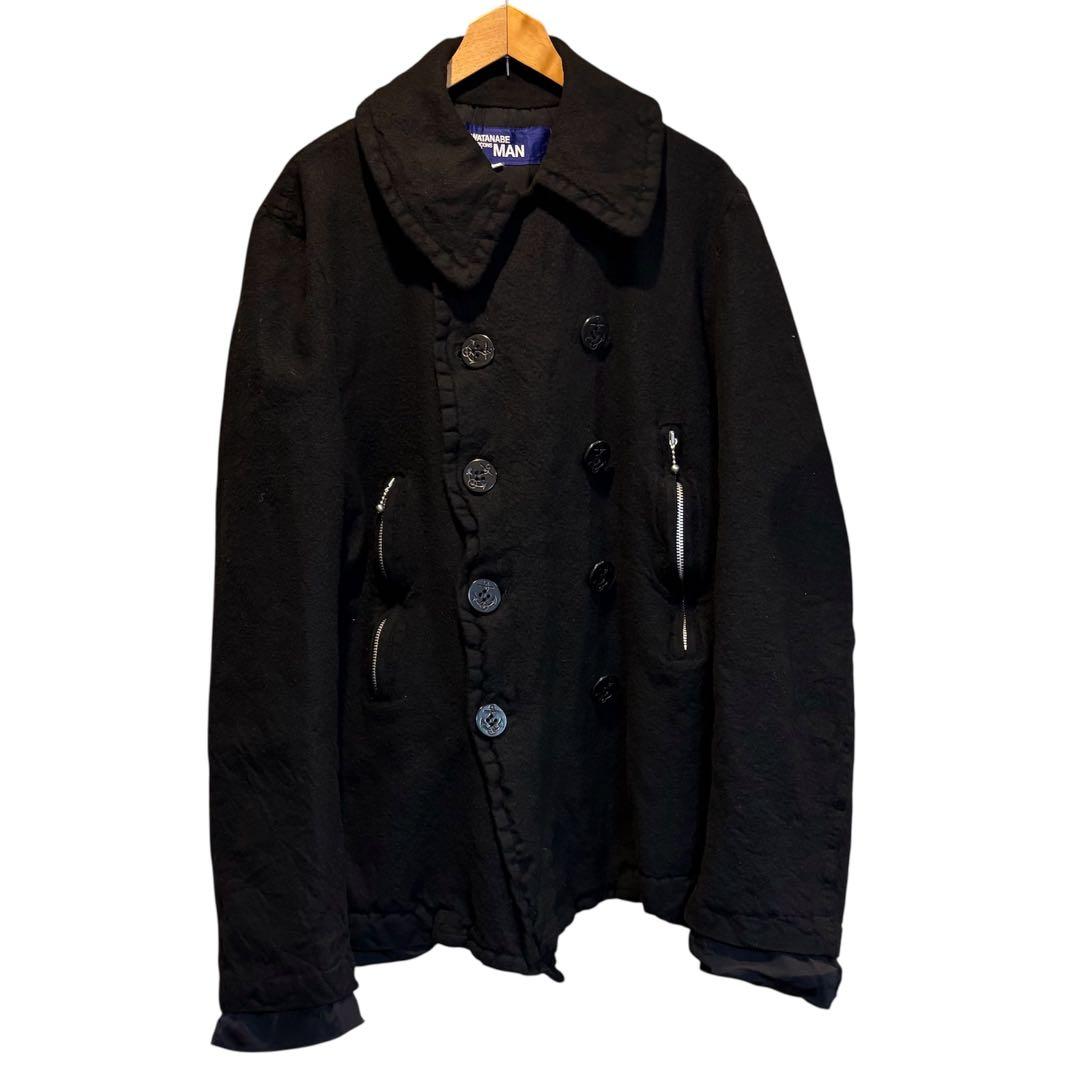 メンズ　ジュンヤワタナベマン　ピーコート　ウールコート　ダブルブレスト　黒　L