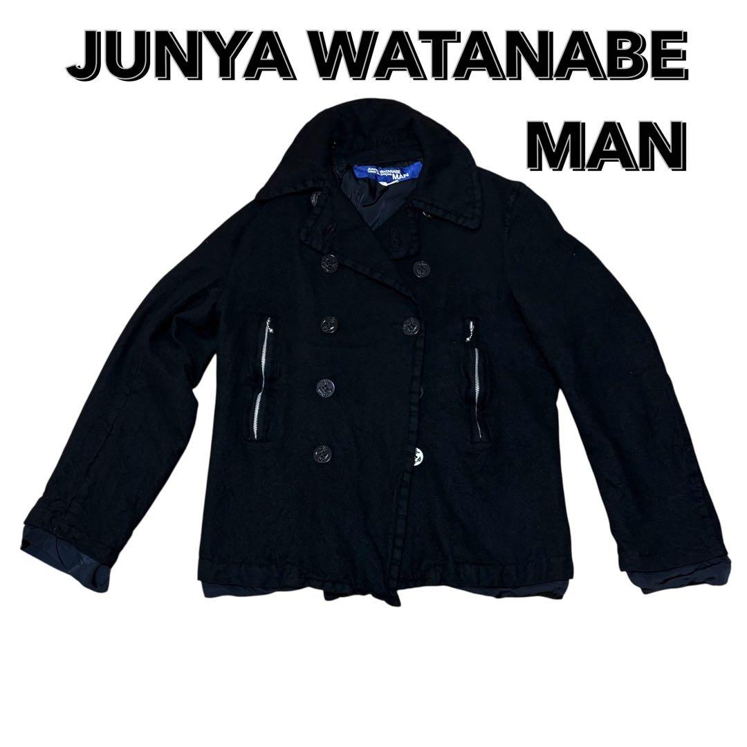 メンズ　ジュンヤワタナベマン　ピーコート　ウールコート　ダブルブレスト　黒　L