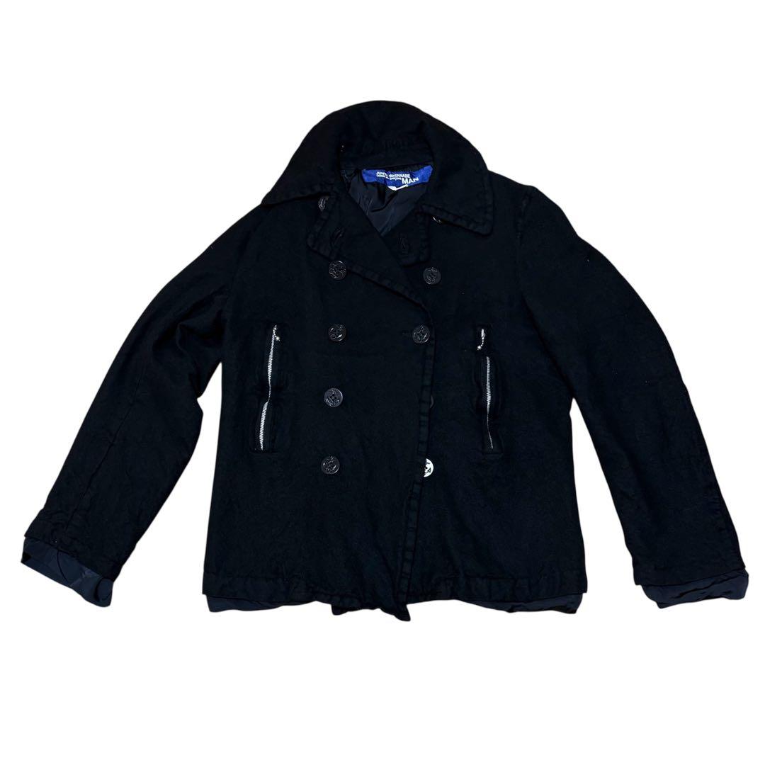 メンズ　ジュンヤワタナベマン　ピーコート　ウールコート　ダブルブレスト　黒　L