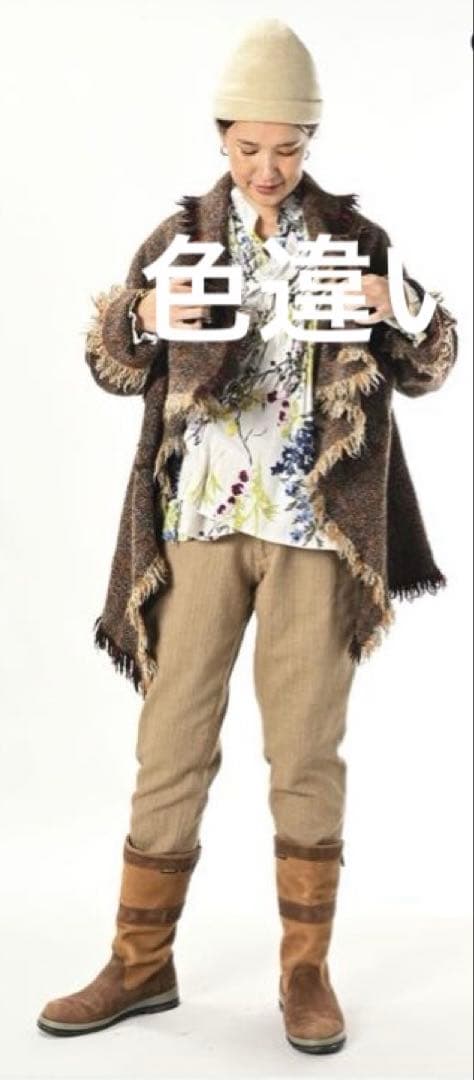 ４５Ｒ４５ｒインドメリノのポンチョショートサックスヘリンボーン定価￥68,200