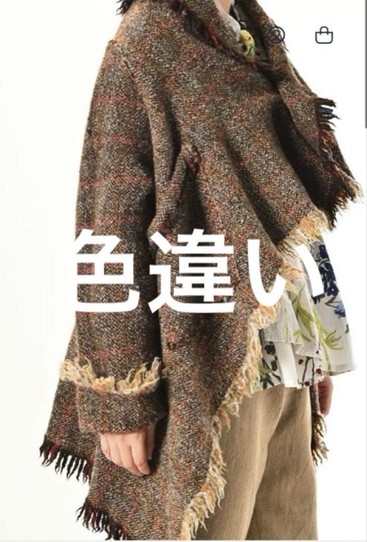 ４５Ｒ４５ｒインドメリノのポンチョショートサックスヘリンボーン定価￥68,200