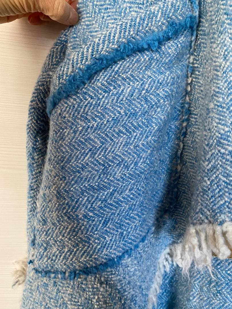 ４５Ｒ４５ｒインドメリノのポンチョショートサックスヘリンボーン定価￥68,200