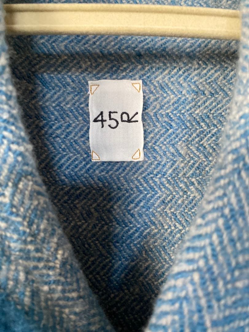 ４５Ｒ４５ｒインドメリノのポンチョショートサックスヘリンボーン定価￥68,200