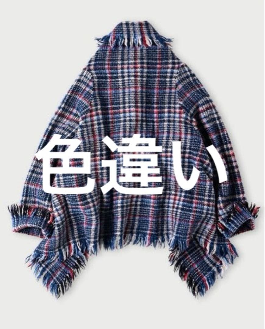 ４５Ｒ４５ｒインドメリノのポンチョショートサックスヘリンボーン定価￥68,200