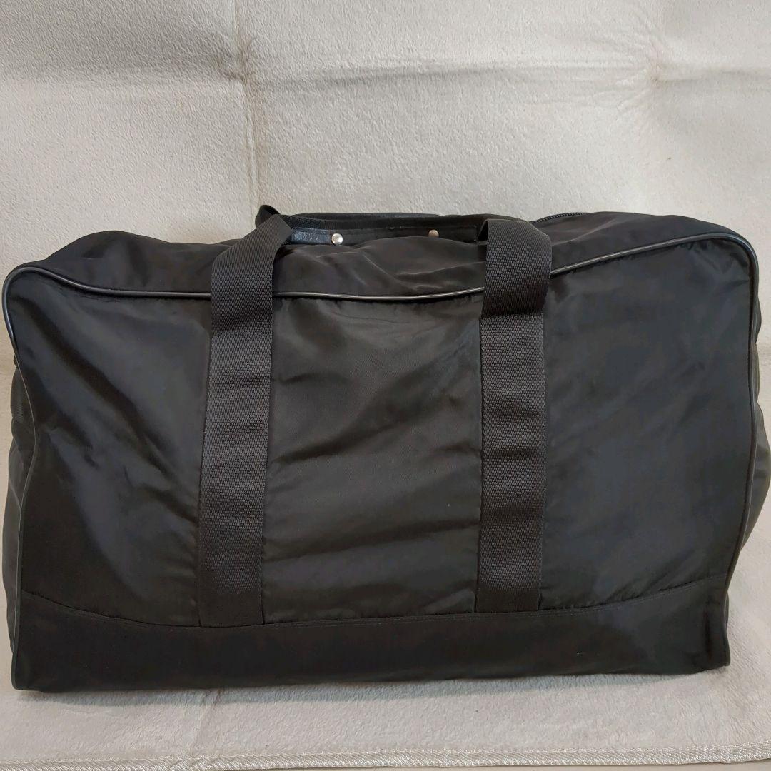 大容量 PRADA ボストンバッグ ブラック 三角ロゴ レザー ナイロン