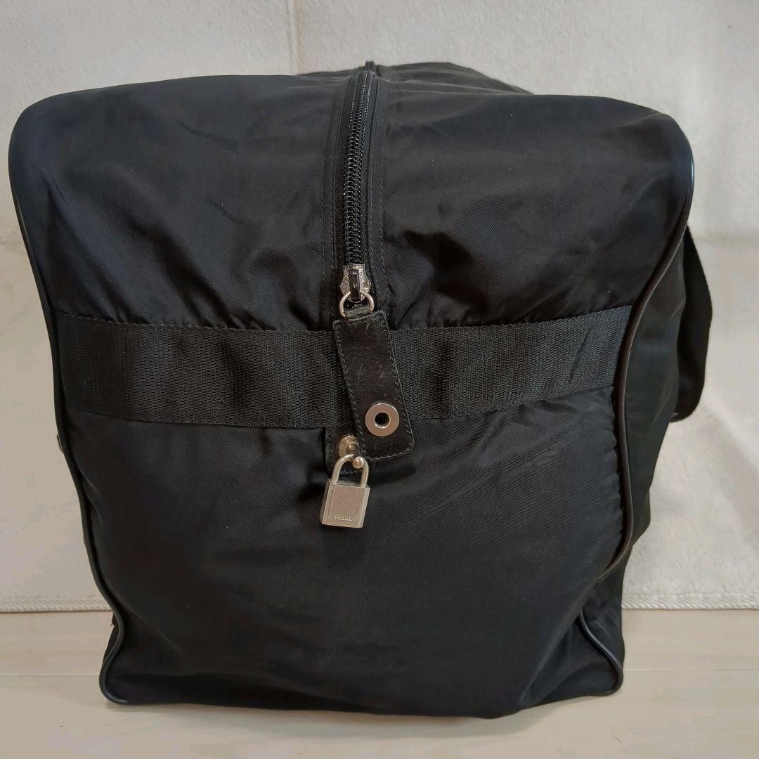 大容量 PRADA ボストンバッグ ブラック 三角ロゴ レザー ナイロン